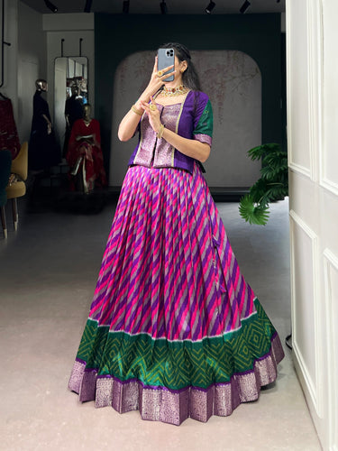 Purple Elegant Tasar Silk Lehenga with Leheriya Print & Zari Work – Stitched Lehenga with Vichitra Silk Blouse ClothsVilla