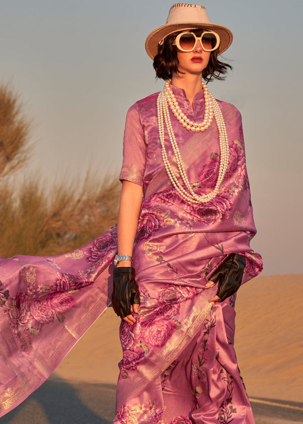 Purple Elegant Tussar Silk Blend Saree with Blouse Piece ClothsVilla