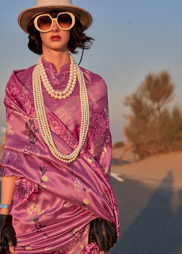 Purple Elegant Tussar Silk Blend Saree with Blouse Piece ClothsVilla