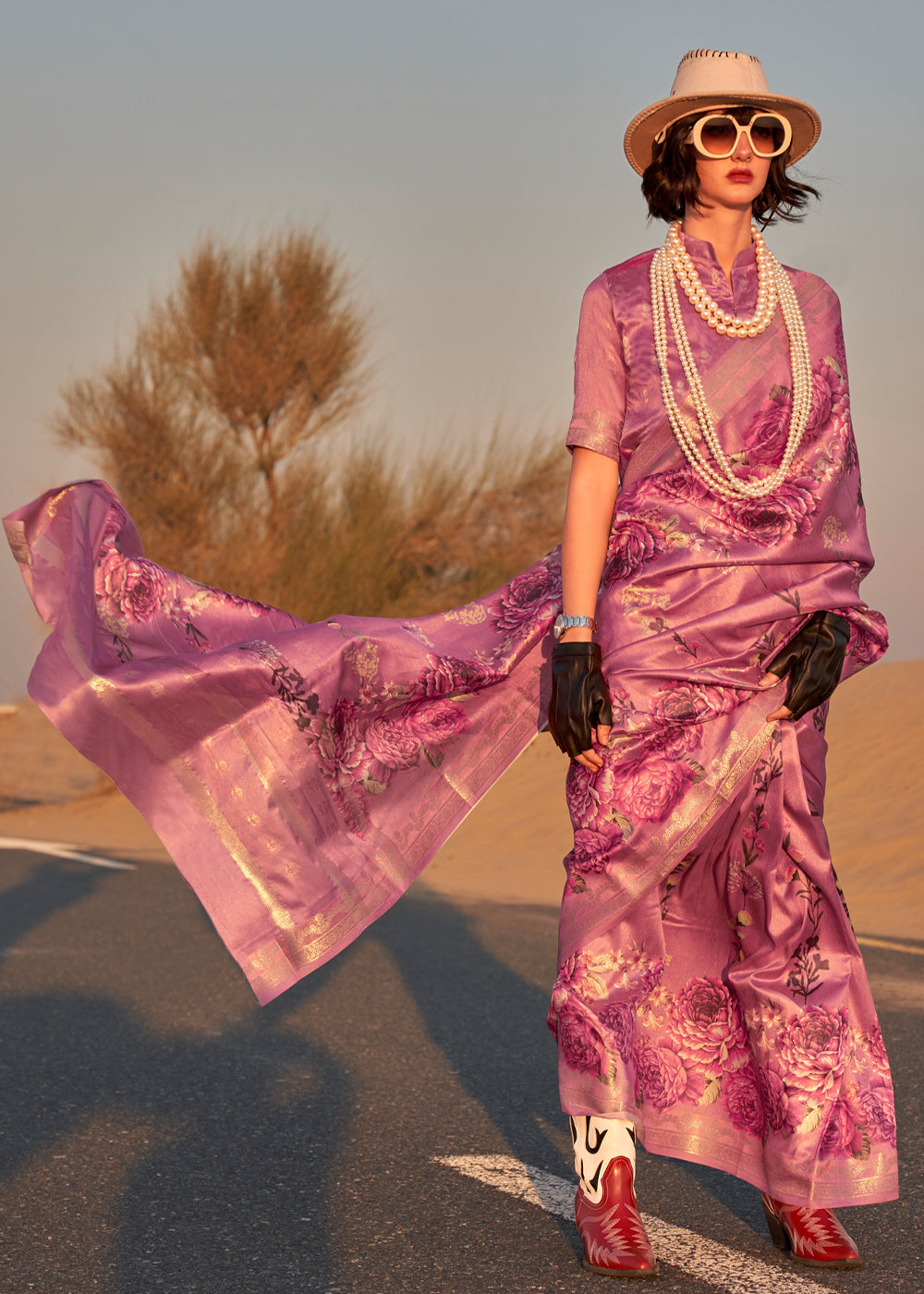 Purple Elegant Tussar Silk Blend Saree with Blouse Piece ClothsVilla Main image