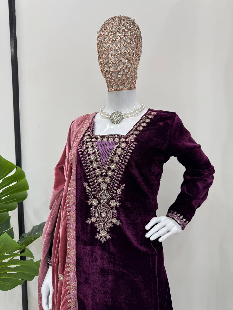 Purple Elegant Velvet Ensemble – Luxe Thread & Sequin Work ClothsVilla