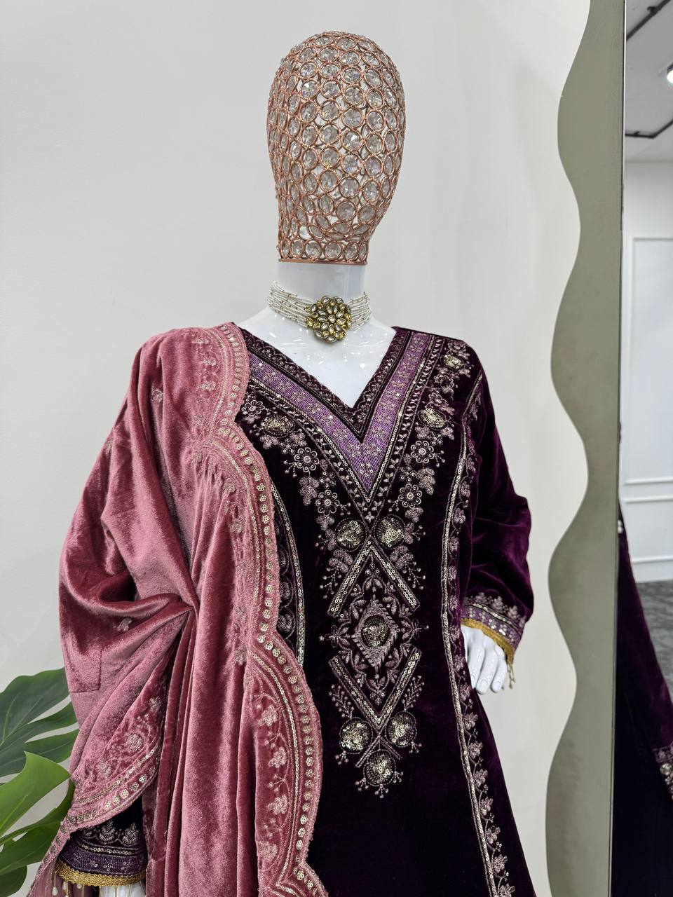 Purple Elegant Velvet Ensemble – Luxe Thread & Sequin Work ClothsVilla
