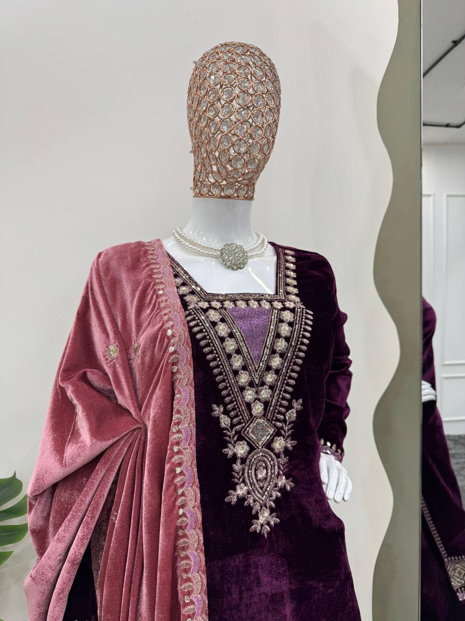 Purple Elegant Velvet Ensemble – Luxe Thread & Sequin Work ClothsVilla