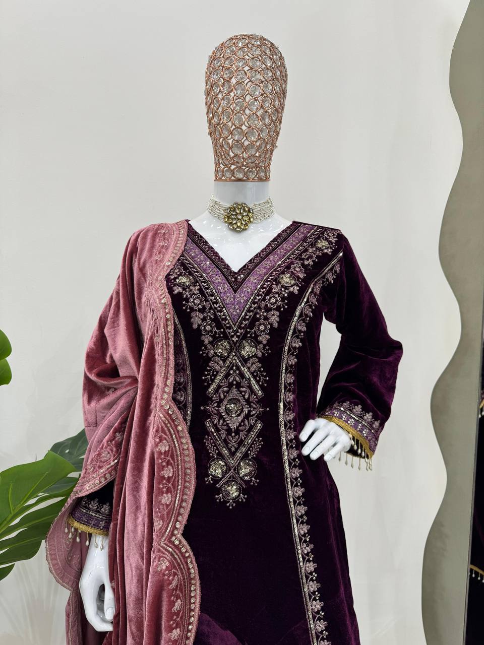 Purple Elegant Velvet Ensemble – Luxe Thread & Sequin Work ClothsVilla