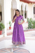 Load image into Gallery viewer, Purple Elegant Vichitra Silk Embroidered Gown with Designer Sleeveless Silhouette &amp; Embroidered Koti – Premium Stitched Ensemble ClothsVilla