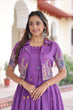 Load image into Gallery viewer, Purple Elegant Vichitra Silk Embroidered Gown with Designer Sleeveless Silhouette &amp; Embroidered Koti – Premium Stitched Ensemble ClothsVilla