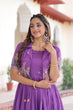 Load image into Gallery viewer, Purple Elegant Vichitra Silk Embroidered Gown with Designer Sleeveless Silhouette &amp; Embroidered Koti – Premium Stitched Ensemble ClothsVilla