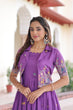 Load image into Gallery viewer, Purple Elegant Vichitra Silk Embroidered Gown with Designer Sleeveless Silhouette &amp; Embroidered Koti – Premium Stitched Ensemble ClothsVilla