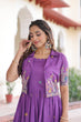 Load image into Gallery viewer, Purple Elegant Vichitra Silk Embroidered Gown with Designer Sleeveless Silhouette &amp; Embroidered Koti – Premium Stitched Ensemble ClothsVilla