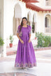 Load image into Gallery viewer, Purple Elegant Vichitra Silk Embroidered Gown with Designer Sleeveless Silhouette &amp; Embroidered Koti – Premium Stitched Ensemble ClothsVilla