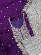 Load image into Gallery viewer, Purple Elegant Vichitra Silk Top &amp; Bottom Set with Sequins &amp; Thread Embroidery Work – Stitched Top, Plain Bottom, and Matching Dupatta ClothsVilla