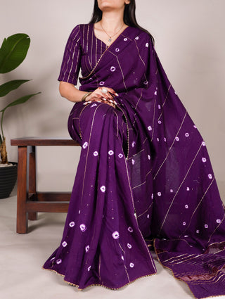 Purple Elegant Viscose Chanderi Saree with Sequins, Zari Line, and Gota Patti Lace Border
