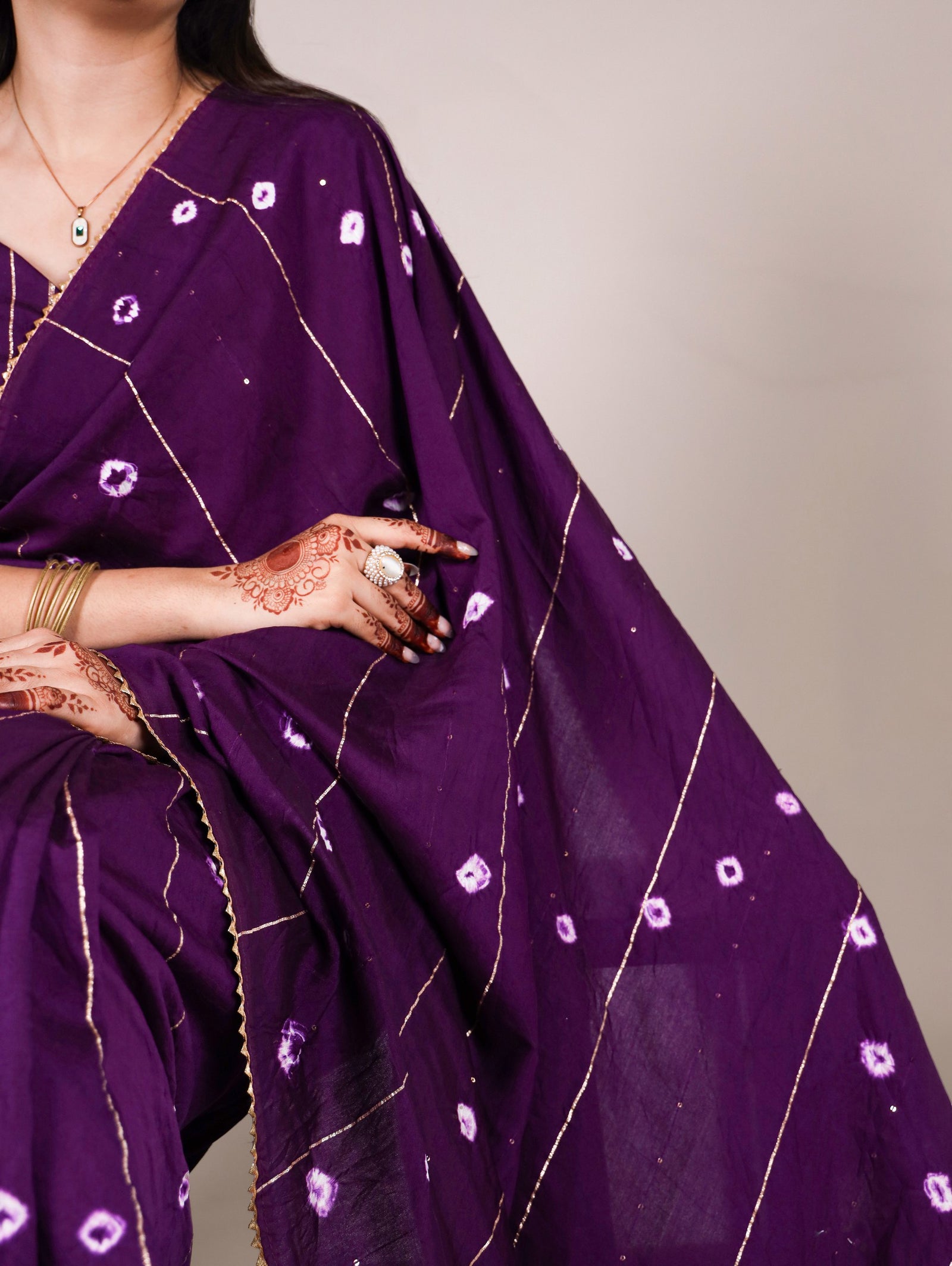 Purple Elegant Viscose Chanderi Saree with Sequins, Zari Line, and Gota Patti Lace Border