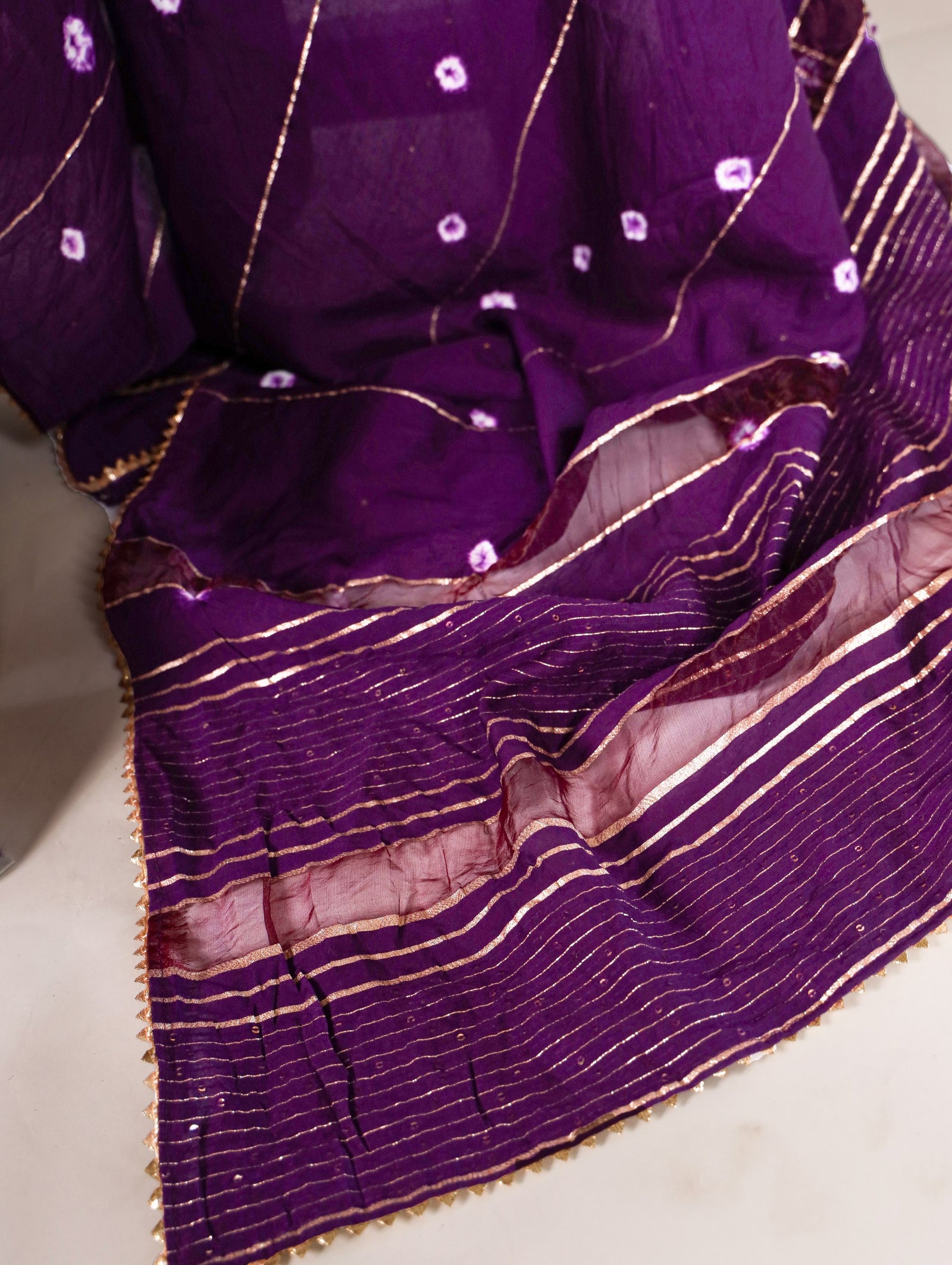 Purple Elegant Viscose Chanderi Saree with Sequins, Zari Line, and Gota Patti Lace Border