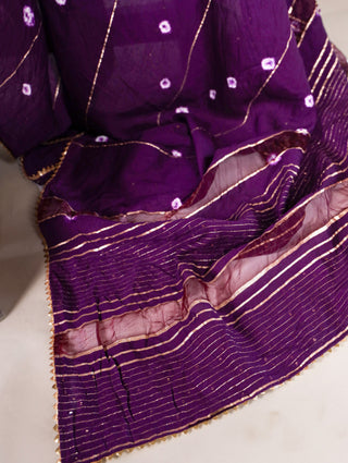 Purple Elegant Viscose Chanderi Saree with Sequins, Zari Line, and Gota Patti Lace Border