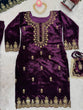 Load image into Gallery viewer, Purple Elegant Viscose Velvet Embroidered Sharara Set ClothsVilla