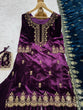 Load image into Gallery viewer, Purple Elegant Viscose Velvet Embroidered Sharara Set ClothsVilla