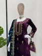 Load image into Gallery viewer, Purple Elegant Viscose Velvet Embroidered Sharara Set ClothsVilla