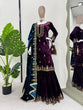 Load image into Gallery viewer, Purple Elegant Viscose Velvet Embroidered Sharara Set ClothsVilla