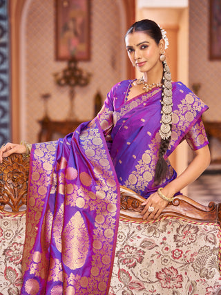 Purple Elegant Woven Assam Silk Saree with Unstitched Blouse Piece ClothsVilla