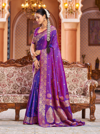 Purple Elegant Woven Assam Silk Saree with Unstitched Blouse Piece ClothsVilla