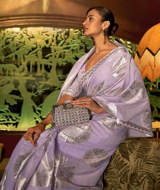 Purple Elora Fashion Banarasi Silk Unstitched Saree with Designer Border ClothsVilla