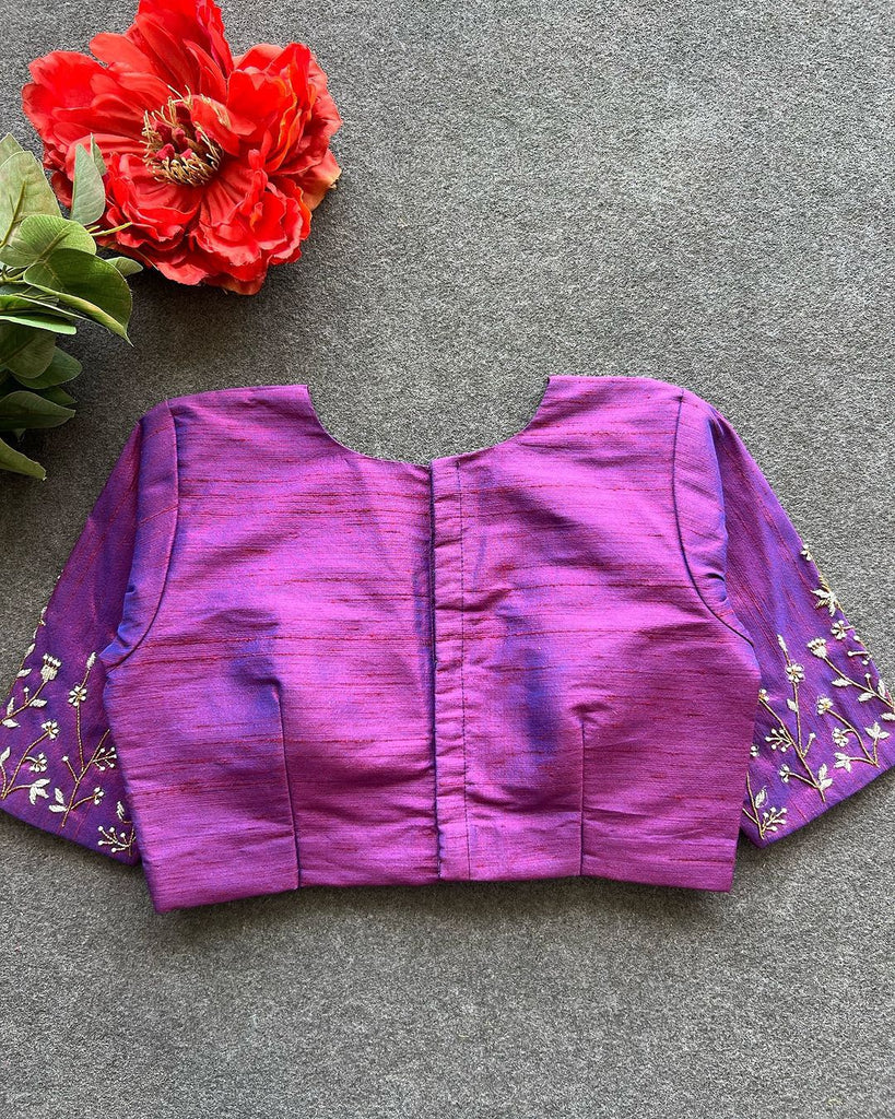 Purple Elzara Silk Blouse with Beautiful Handwork on Sleeves ClothsVilla