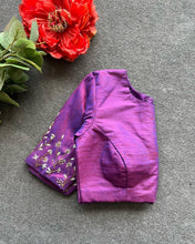 Load image into Gallery viewer, Purple Elzara Silk Blouse with Beautiful Handwork on Sleeves ClothsVilla