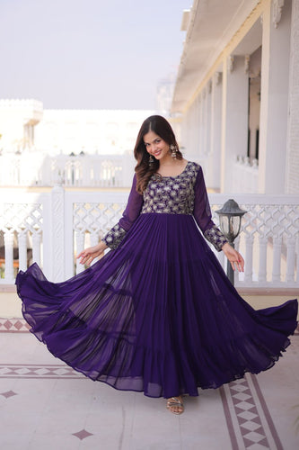 Purple Embroidered Anarkali Gown ClothsVilla