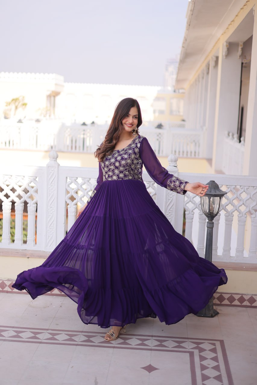 Purple Embroidered Anarkali Gown ClothsVilla