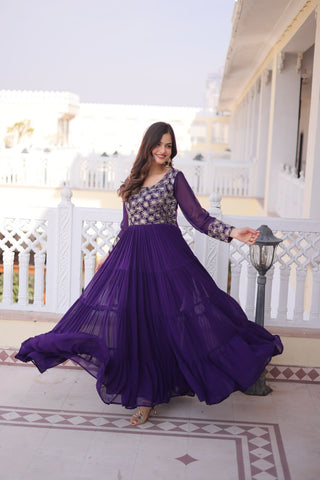 Purple Embroidered Anarkali Gown ClothsVilla