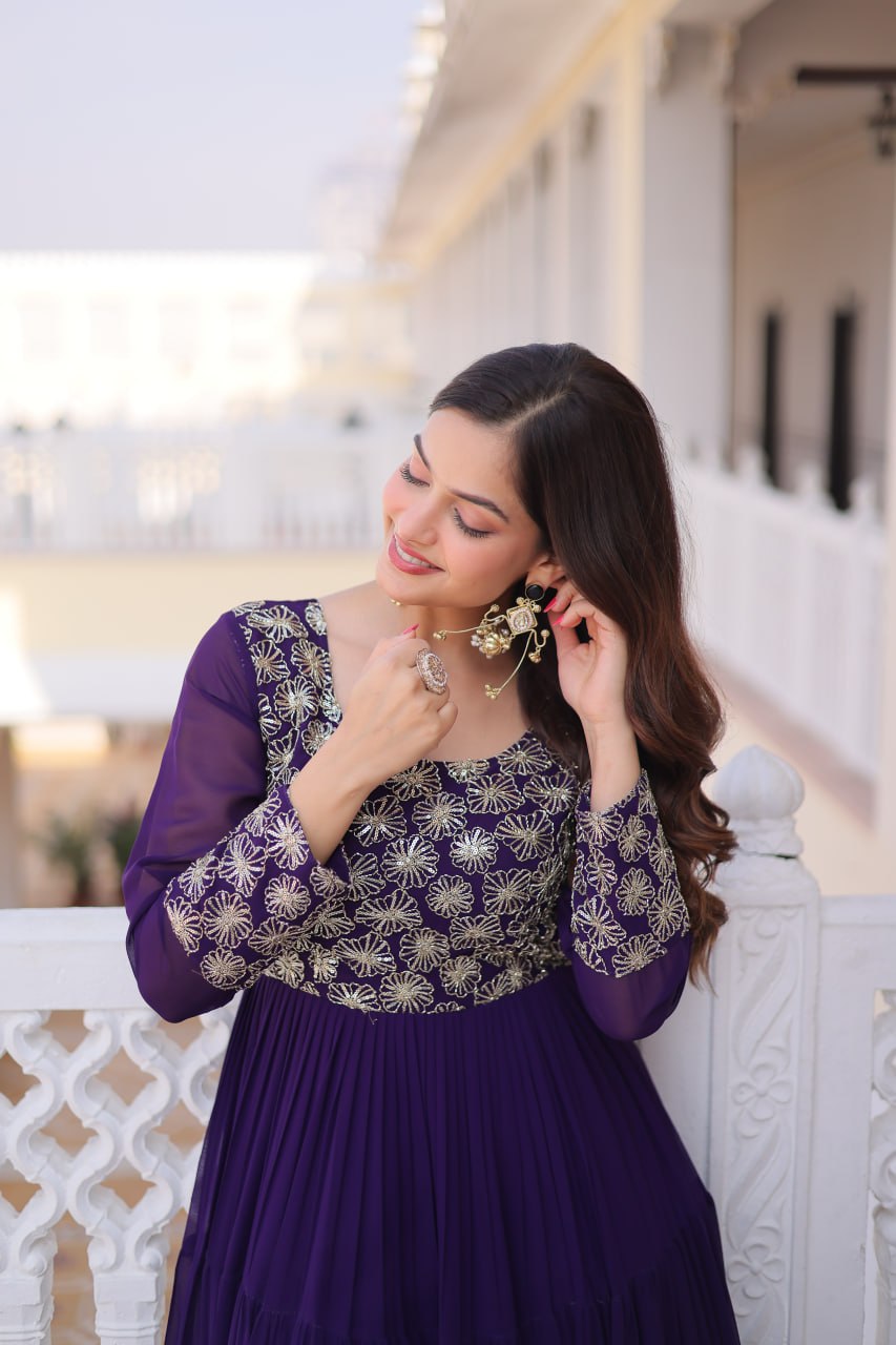 Purple Embroidered Anarkali Gown ClothsVilla