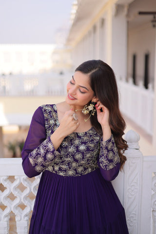 Purple Embroidered Anarkali Gown ClothsVilla
