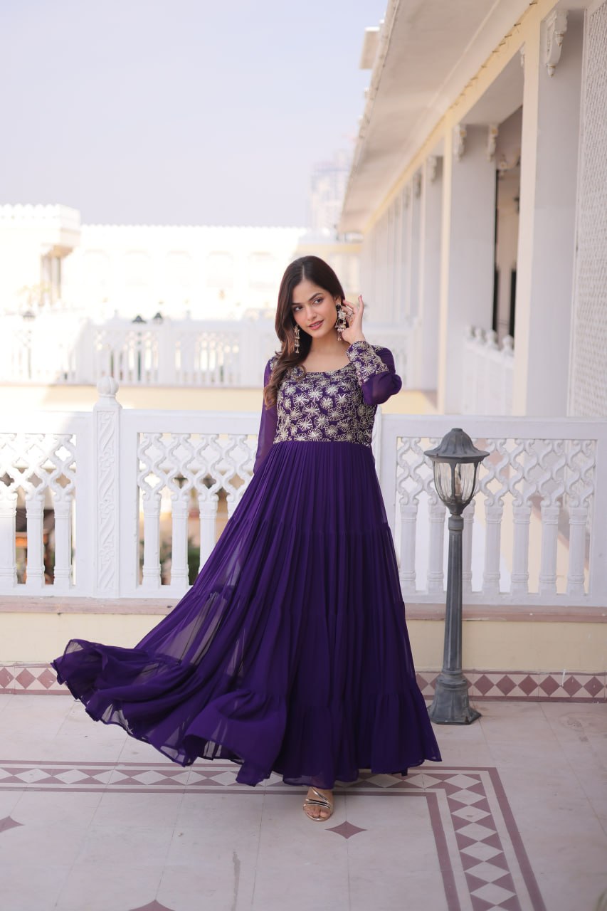 Purple Embroidered Anarkali Gown ClothsVilla