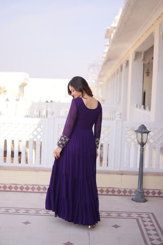 Purple Embroidered Anarkali Gown ClothsVilla