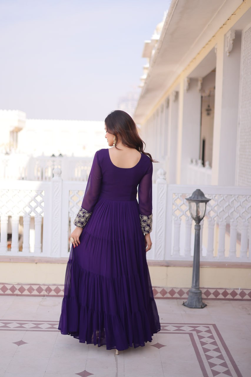 Purple Embroidered Anarkali Gown ClothsVilla