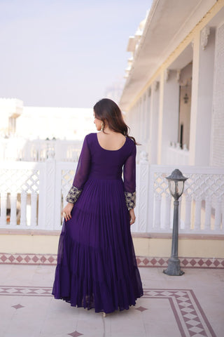 Purple Embroidered Anarkali Gown ClothsVilla