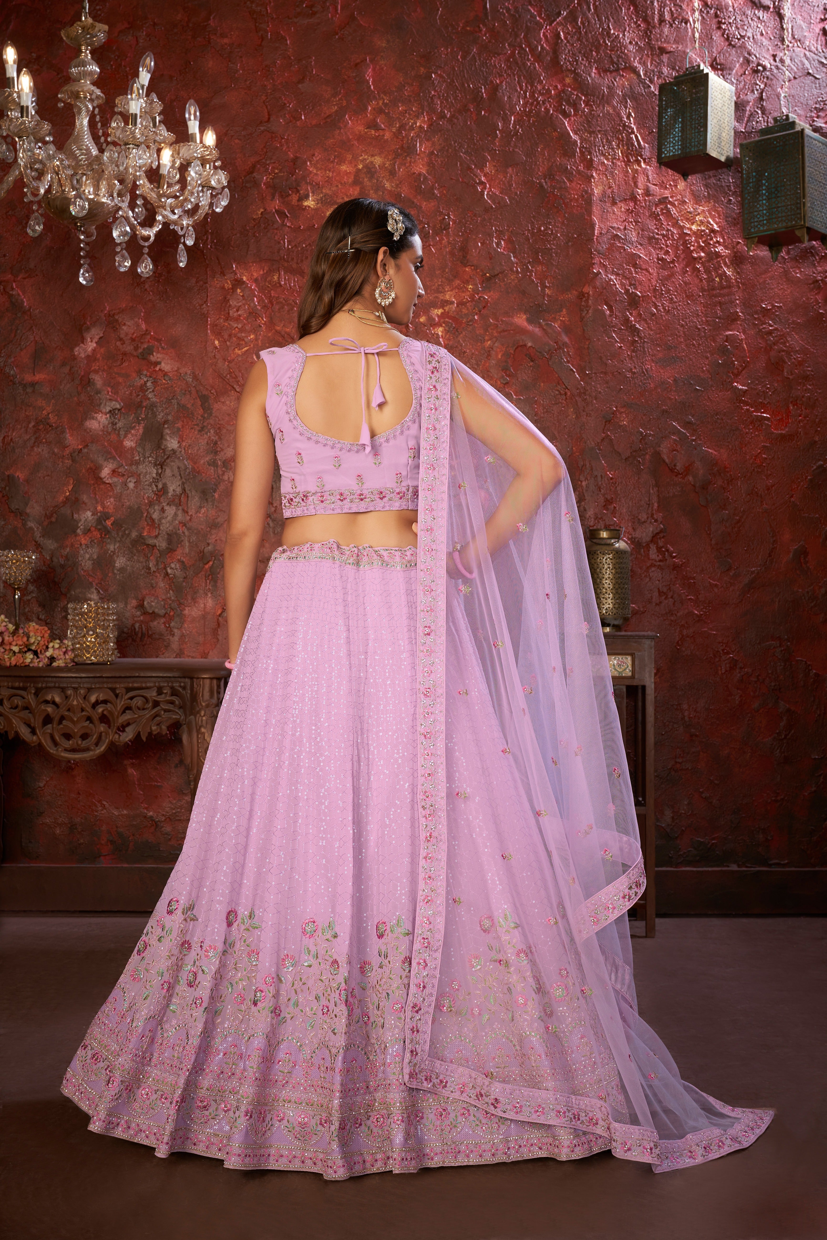 Exquisite Purple Embroidered Fox Georgette Girlish Trendy Lehenga ClothsVilla