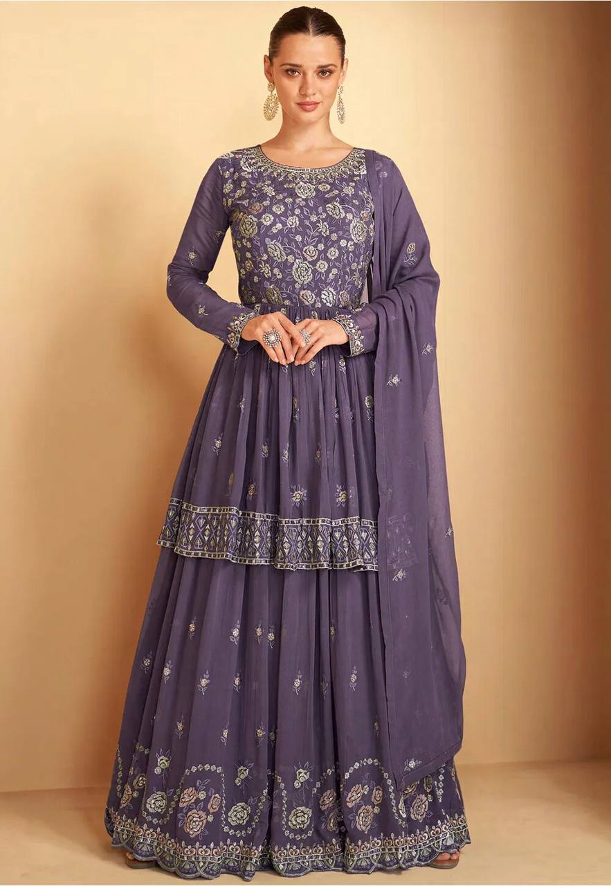 Purple Embroidered Georgette Anarkali Lehenga Suit Main image
