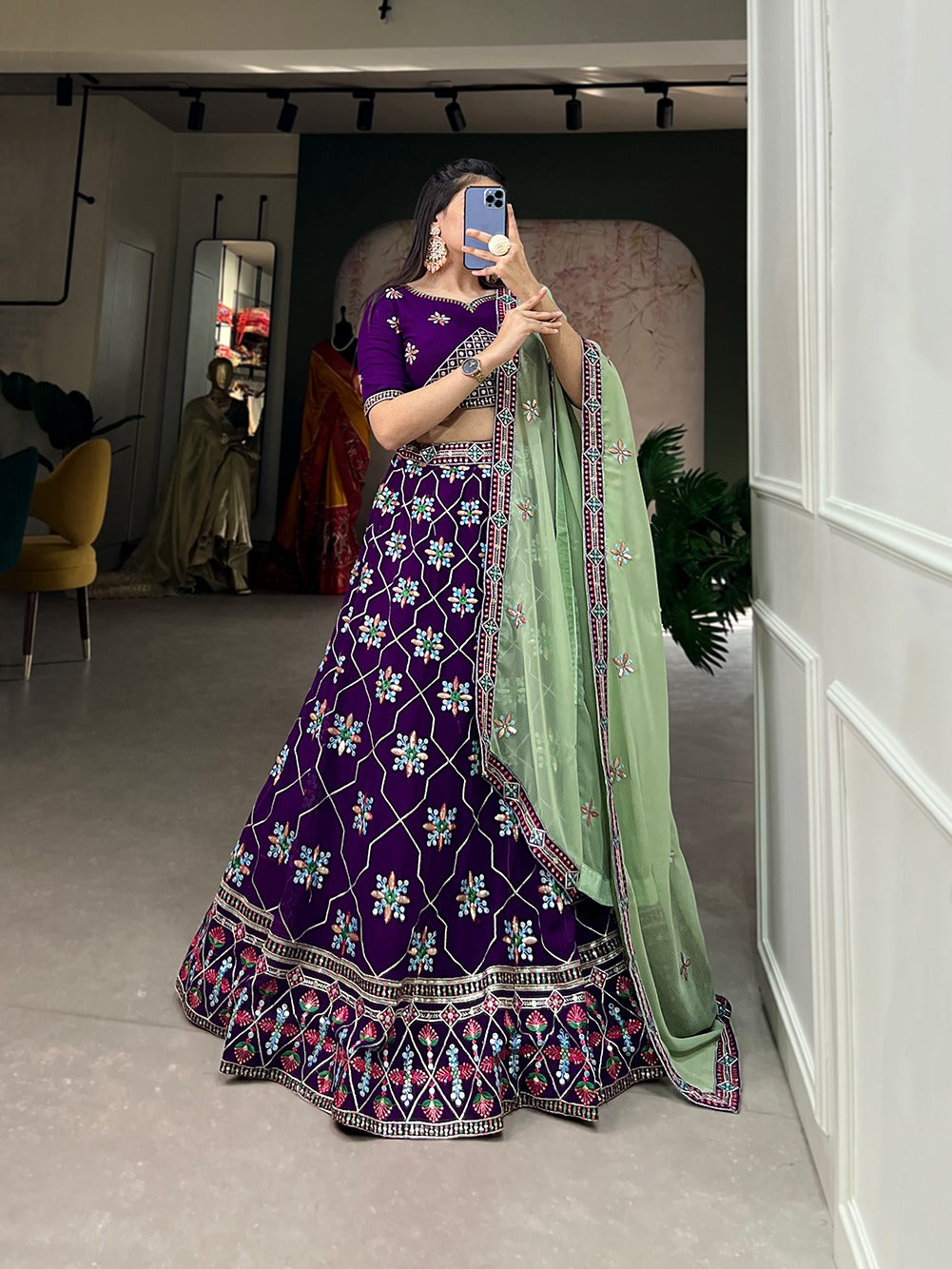 Purple Embroidered Georgette Lehenga - Celebrate Tradition in Modern Elegance Secondary image