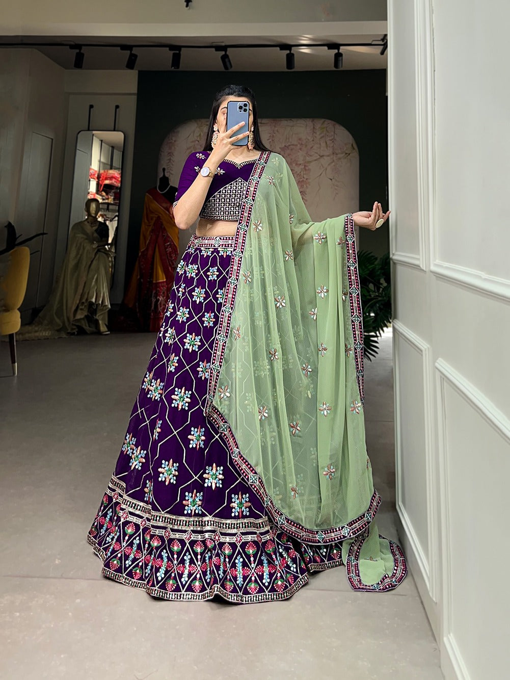 Purple Embroidered Georgette Lehenga - Celebrate Tradition in Modern Elegance ClothsVilla