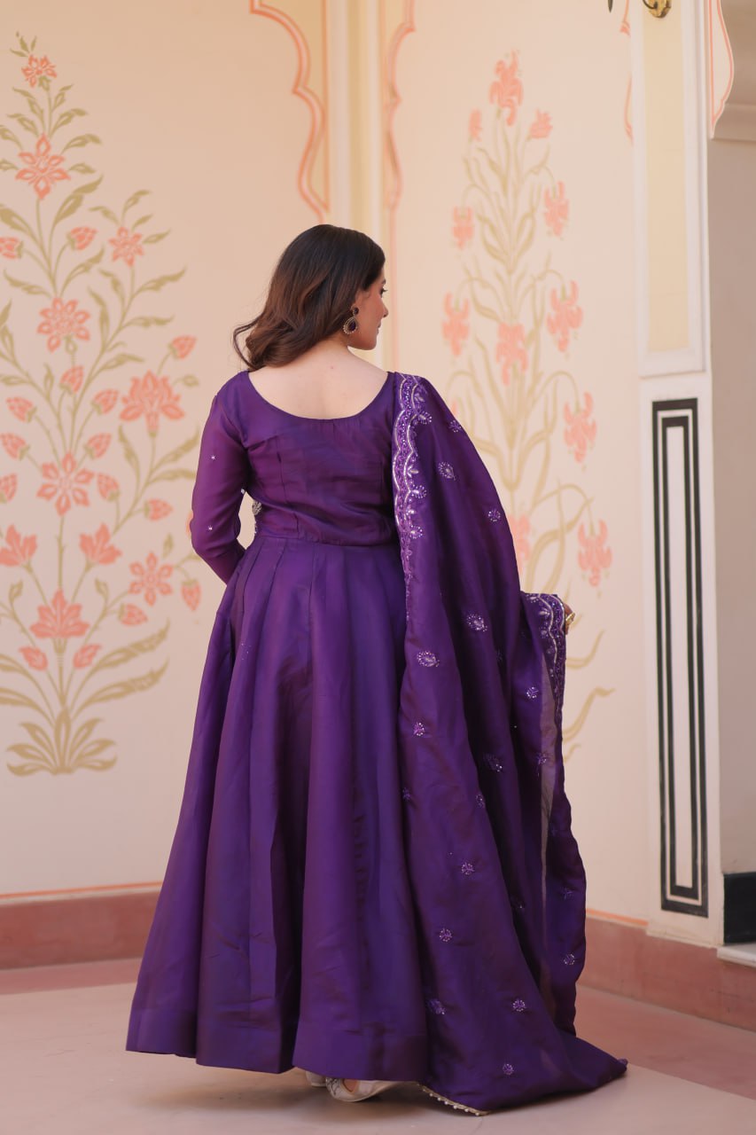 Purple Embroidered Gown with Dupatta ClothsVilla