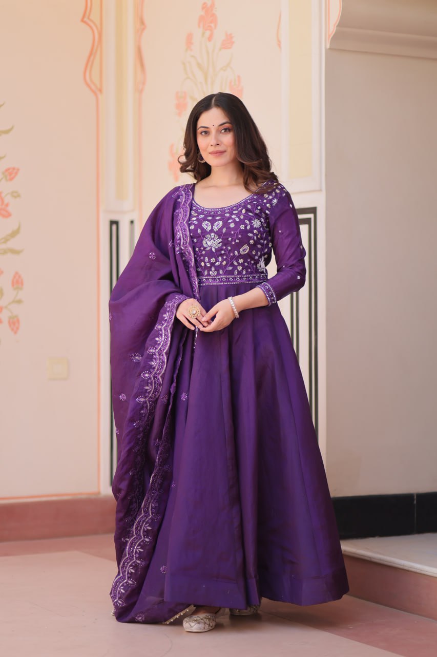 Purple Embroidered Gown with Dupatta Secondary image