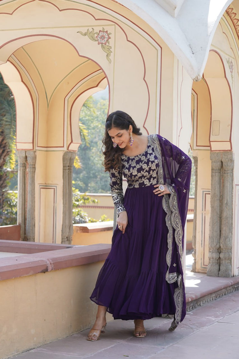 Purple Embroidered Toucan Tropical Gingham Gown main image 0