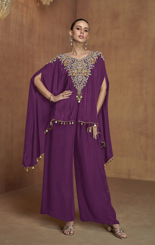 Purple Embroidered Kaftan Set ClothsVilla
