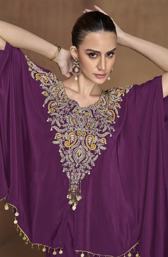 Purple Embroidered Kaftan Set ClothsVilla