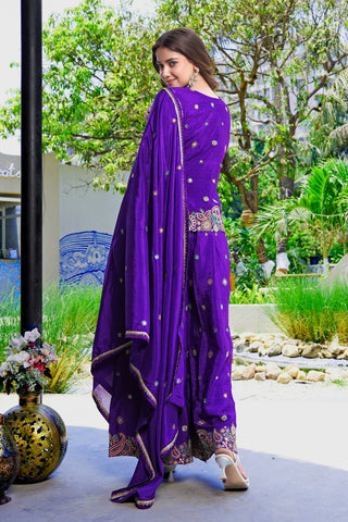 Purple Embroidered Kurta Palazzo Set ClothsVilla