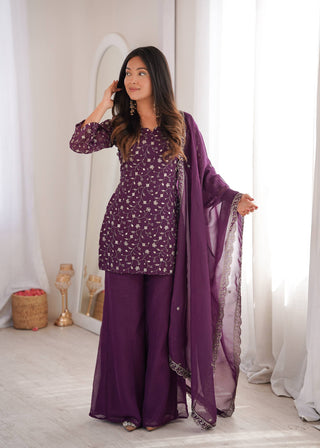 Purple Embroidered Kurta Set ClothsVilla