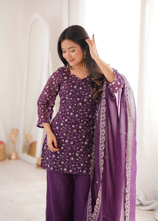 Purple Embroidered Kurta Set ClothsVilla