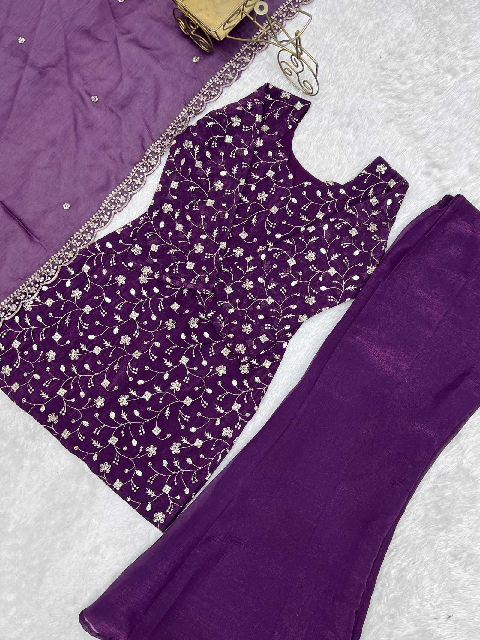 Purple Embroidered Kurta Set ClothsVilla